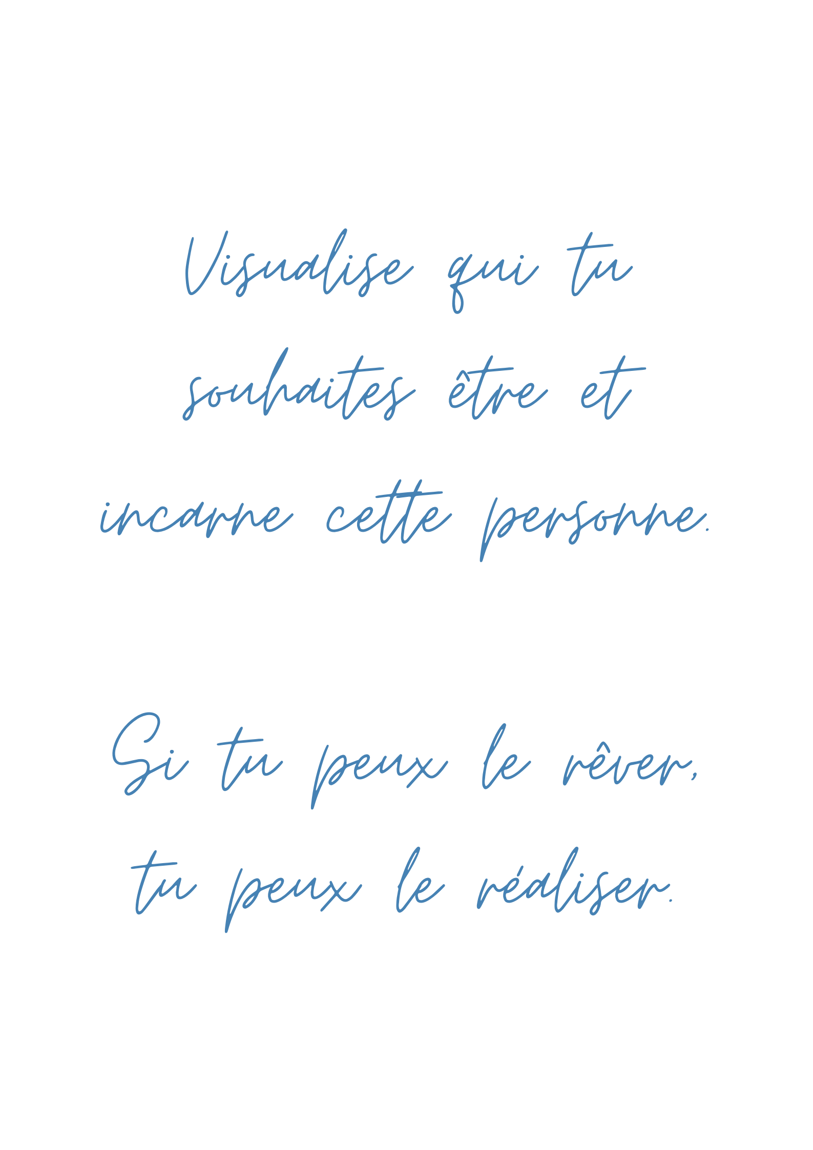 Citation inspirante : Visualise qui tu souhaites être et incarne cette personne.
Si tu peux le rêver tu peux le réaliser.